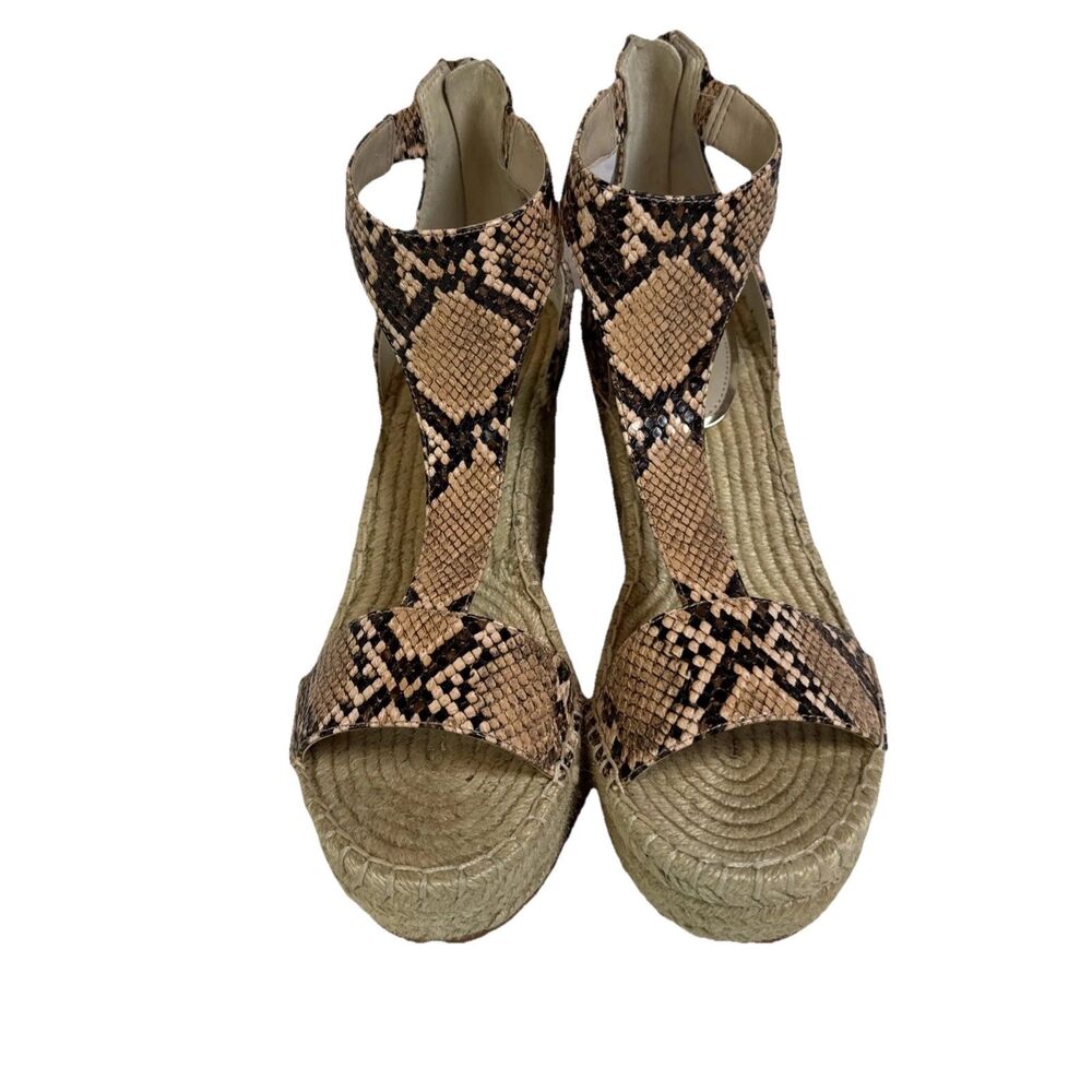 KENNETH COLE Olivia T Strap Sandals Wedge Snakeskin Vegan‎ Espadrille 9 - Picture 2 of 10
